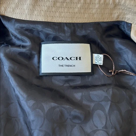 NWT COACH Men’s Trench Coat Khaki Beige Color Size XXL Leather details - Picture 9 of 16